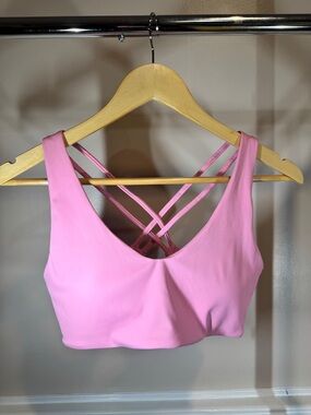 Pink Strappy Sports Bralette with Cross-Back Support
